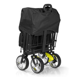 HOBERG faltbarer Bollerwagen mit Dach in Schwarz, kompakt zusammengefaltet für einfachen Transport und Lagerung.