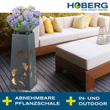 Hoberg LED Pflanzsäule in Beton-Optik 23x23x70 cm mit Gingkoblätter-Design, LED-Beleuchtung und abnehmbarer Pflanzschale für Innen und Außen.