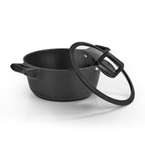 N8WERK Aluguss-Kochtopf 24 cm mit Heat Indicator, Ilag-Ultimate-Beschichtung, silikonumrandetem Glasdeckel, für alle Herdarten.