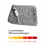 MAXXMEE Heizdecke 180 x 130cm grau mit 6 Heizstufen, Timerfunktion und Fernbedienung für individuelle Wärme.