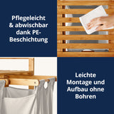 LUMALAND Bambus Wäschekorb mit 2 ausziehbaren Wäschesäcken, pflegeleicht, abwischbar und ohne Bohren montierbar, 73 x 64 x 33 cm, Weiß.