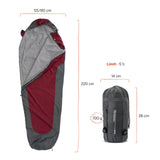 Where Tomorrow Camping Schlafsack Small & Light Mumienschlafsack 220x80x50 cm Rot-Grau mit Tasche, wasserabweisend, bis -5°C, 700 g leicht.