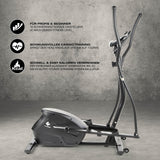 FitEngine Crosstrainer belastbar bis 150 kg mit 10 Schwierigkeitsstufen, Pulssensoren und großem Display für effektives Herz-Kreislauf-Training.