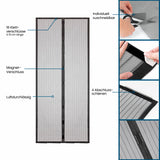 Hoberg Tür-Insektenschutz 90 x 210 cm mit Magnetverschluss, selbstklebend, zuschneidbar, luftdurchlässig und anthrazitfarben.