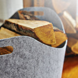 LUMALAND Kaminholztasche aus Filz mit Tragegriff, 40 x 25 x 28 cm, Dunkelgrau, ideal für sicheres Aufbewahren von Kaminholz.