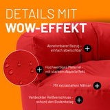 LUMALAND Sitzsack Lounge (320 L) Rot, abnehmbarer Bezug, starkes Material mit Abperleffekt, extrastarke Nähte, verdeckter Reißverschluss.