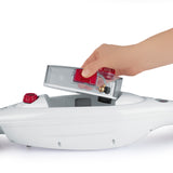 MAXXMEE Dampfbesen - Bis zu 20 Minuten Dauerdampf mit abnehmbarem, nachfüllbarem Wassertank in weiß/rot.