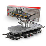 GOURMETmaxx Raclette- & Fondue-Set GRANITlook schwarz mit Antihaftbeschichtung, Raclette für 12, Fondue für 8 Personen, 1600W.