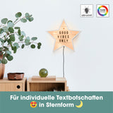 EASYmaxx LED-Leuchtkasten Stern mit 173 Buchstaben und 150 Moodjis für individuelle Textbotschaften in Sternform, LED Farbwechsel möglich.