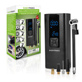 EASYmaxx Akku-Handkompressor mit Digital-Display in schwarz, inkl. 4 Adapter, LED-Licht, für Reifen und Bälle, kompakt und benutzerfreundlich.