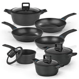 N8WERK 11-teiliges Aluguss-Topf- und Pfannen-Set mit Antihaftbeschichtung, inkl. Deckel, für alle Herdarten und Backofen bis 150 Grad geeignet.