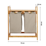 LUMALAND Bambus Wäschekorb mit 2 ausziehbaren Wäschesäcken, 73 x 64 x 33 cm, grau, wasserabweisend und pflegeleicht.