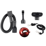 CLEANmaxx Multi-Handstaubsauger in Rot mit Zubehör wie Bürstaufsatz, Fugen-/Polsterdüse und flexiblem Schlauch.