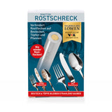 Rokitta's Rostschreck verhindert Flugrost auf Besteck, Geschirr, Töpfen & Pfannen – für strahlend saubere Spülgänge ohne Chemie.