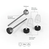 GARVIDA Solar-Fackel mit Flammeneffekt 2er-Set silber aus Edelstahl mit abnehmbarem Erdspieß und Kunststoffglas, IP44 geeignet für Außenbereich.