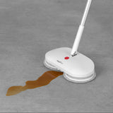 MAXXMEE Akku-Rotationsmopp mit rotierenden Mikrofaserpads, integrierter Sprühfunktion, geeignet für alle Hartböden, kabellos und weiß.
