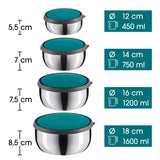 GOURMETmaxx Edelstahl-Schüsseln 8-tlg. Edelstahl, stapelbar, mit Deckeln, spülmaschinen- und gefriergeeignet, ideal zur Aufbewahrung.