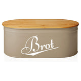 LUMALAND Cuisine Brotkasten Brotdose Brotbox aus Metall mit Bambus Deckel, oval, grau, platzsparend und mit Schneidebrett-Deckel.