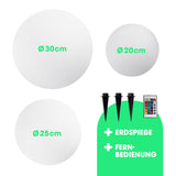 EASYmaxx Solar-Dekokugel mit Farbwechsel - 4er-Set, drei Größen mit Erdspießen und Fernbedienung für Farbwechsellicht.