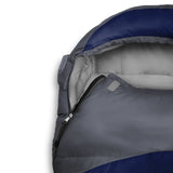Where Tomorrow Camping Schlafsack Classic Mumienschlafsack dunkelblau mit wasserabweisendem Außenmaterial und Konturkapuze.