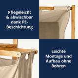 LUMALAND Bambus Wäschekorb mit ausziehbarem Wäschesack, pflegeleicht dank PE-Beschichtung, einfache Montage ohne Bohren, beige, 33x33x73 cm.