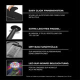 FitEngine Trip SUP-Board Set (Allrounder) - 10'- mit Easy Click Finnensystem, leichtem Paddel, Dry Bag Hülle und LED SUP-Beleuchtung.