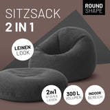 LUMALAND Sitzsack Interior Line runder Sitzsack 2in1 in Dunkelgrau mit 300l Füllung für Indoor in Leinenlook