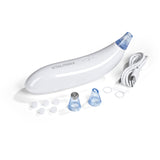 VITALmaxx Porenreiniger 5-tlg. mit Aufsatz für Mikrodermabrasion in Weiß mit verschiedenen Aufsätzen und USB-Ladekabel.