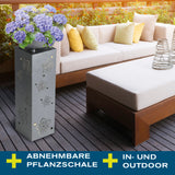 Hoberg LED Pflanzsäule "Blume" in 3D Beton-Optik mit abnehmbarer Pflanzschale und LED-Beleuchtung im modernen Gartenambiente.