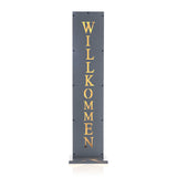Hoberg LED Beton-Schild mit "Willkommen" in Beton-Optik, beleuchtet, batteriebetrieben, wetterbeständig, ideal für Hausflur und Außenbereich.