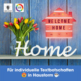 EASYmaxx LED-Leuchtkasten Haus mit 173 Buchstaben & 150 Moodjis, individuell beleuchtbar, für kreative Textbotschaften und Deko in Hausform.