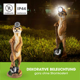 EASYmaxx Solarleuchte Erdmännchen als Bergarbeiter mit LED-Kopflampe, Dämmerungssensor und Willkommensgruß auf Schaufelstiel.