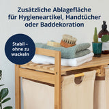LUMALAND Bambus Wäschekorb mit 2 ausziehbaren Wäschesäcken und zusätzlicher Ablagefläche für Handtücher und Hygieneartikel, beige.