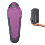 Where Tomorrow Camping Schlafsack Small & Light in Grau-Lila mit wasserabweisendem Material und praktischem Packsack.