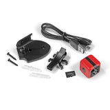 EASYmaxx Mini-Kamera 3,7V rot/schwarz mit 8GB Speicherkarte, USB-Kabel, Montagezubehör und Micro-SD für vielseitige Einsätze.