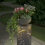 GARVIDA LED-Dekosäule Beton-Optik "Sternschnuppe" mit Pflanzschale, LED-Beleuchtung und integriertem Timer, 59 cm hoch.