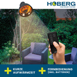 Hoberg Infrarot-Heizstrahler mit Standfuß, Fernbedienung, variabler Lampenkopf und schneller Wärme für Innen- und Außenbereich.