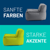 LUMALAND Sitzsack-Sofa Mittelstück Apfelgrün mit 200 L Volumen, modularem System, robust und pflegeleicht.