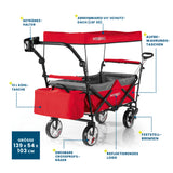 HOBERG faltbarer Bollerwagen mit Dach, rot, mit UV-Schutz, Getränkehalter, Kühl Tasche und 360°-Rädern, vielseitig und robust für Freizeit.