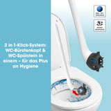 EASYmaxx WC-Bürste - 2 in 1-Klick-System in weiß/schwarz mit silikonfreien Bürstenkopf und integriertem WC-Spülstein für mehr Hygiene.