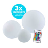 EASYmaxx Solar-Dekokugel mit Farbwechsel - 3 Solar-LED-Kugeln in verschiedenen Größen mit Fernbedienung und Farbwechselfunktion.