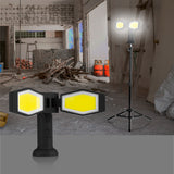 MAXXMEE LED-Strahler Universal schwarz mit 3 Leuchtmodi, höhenverstellbarem Stativ und kabelloser Magnethalterung für Baustelle und Garten.