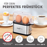 MAXXMEE Eierkocher Kompakt 2.0 mit Platz für 2 Eier, BPA-freier Abdeckhaube und einfachem Bedienkonzept für perfektes Frühstück.
