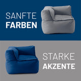 LUMALAND Sitzsack-Sofa Ecke Navyblau, extragroß, 340 L, hochwertig gefüllt, pflegeleicht, mit verdeckten Reißverschlüssen und modularem System.