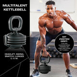 FitEngine verstellbare Multifunktionshantel - Kettlebell mit zweitem Griff für vielseitiges Training und Gewichtsanpassung von 3–24 kg.