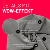 LUMALAND Luxury XL PLUS Sitzsack grau mit Microvelours, abnehmbarem Bezug, extrastraken Nähten und verdecktem Reißverschluss.