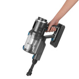 MAXXMEE Akku-Zyklon-Staubsauger LED Power Control Pro anthrazit/petrol mit kabellosem Design und Anti-Hair-Wrap-Bodendüse.