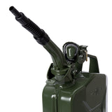 Oxid7® Metall Benzinkanister Kraftstoffkanister olivgrün 5 Liter mit Ausgießer und auslaufsicherem Bajonettverschluss.