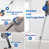 CLEANmaxx Akku-Hand- & Bodenstaubsauger anthrazit/blau mit Verlängerungsrohr, Fugendüse, Bürstendüse und Bodendüse, flexibel und leistungsstark.