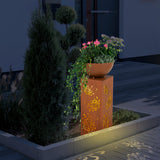 EASYmaxx LED-Dekosäule mit Pflanzschale Rost-Optik "Bauernrose" 59 cm mit floralem Design und LED-Beleuchtung im Außenbereich.